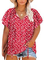 Blusa feminina Eytino plus size floral de chiffon com decote em V vermelha 2X Blusa feminina Eytino plus size floral de chiffon com decote em V vermelha 2X