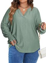 Blusa feminina Eytino plus size, folhada de verão, manga comprida, verde, 3X