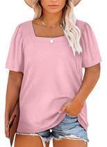 Blusa feminina Eytino plus size, gola quadrada de verão, 2X rosa claro Blusa feminina Eytino plus size, gola quadrada de verão, 2X rosa claro