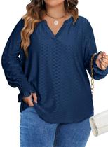 Blusa feminina Eytino plus size, manga comprida, decote em V Blusa feminina Eytino plus size, manga comprida, decote em V
