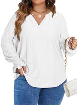 Blusa feminina Eytino plus size, manga comprida, gola em V, branca