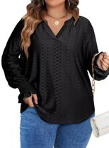 Blusa feminina Eytino plus size, manga comprida, gola em V, preta