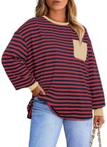 Blusa feminina Eytino plus size, manga comprida, gola redonda, listrada, dourada