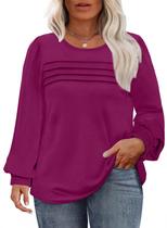Blusa feminina Eytino plus size, manga comprida, gola redonda, roxa, 1X