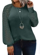 Blusa feminina Eytino plus size raglan de manga comprida verde 1X Blusa feminina Eytino plus size raglan de manga comprida verde 1X