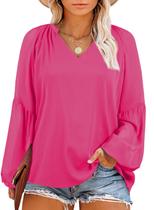 Blusa feminina Eytino, tamanho grande, decote em V, boho, verão, 5x rosa