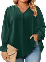 Blusa feminina Eytino, tamanho grande, decote em V, chiffon 5X verde escuro