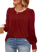 Blusa feminina Eytino, tamanho grande, manga comprida, gola redonda, 5 vezes bordô Blusa feminina Eytino, tamanho grande, manga comprida, gola redonda, 5 vezes bordô