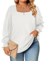 Blusa feminina Eytino, tamanho grande, outono, gola quadrada, 3 vezes branca Blusa feminina Eytino, tamanho grande, outono, gola quadrada, 3 vezes branca