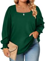 Blusa feminina Eytino, tamanho grande, outono, gola quadrada, 3 vezes verde Blusa feminina Eytino, tamanho grande, outono, gola quadrada, 3 vezes verde