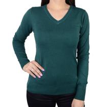 Blusa Feminina Facinelli By Mooncity Tricot Gola V Verde Escuro - 6500923