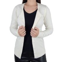 Blusa Feminina Facinelli Cardigan Tricot Creme Areia 651179