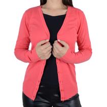 Blusa Feminina Facinelli Cardigan Tricot Rosa Coral - 651180