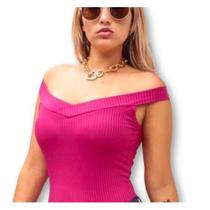Blusa feminina fashion canelada ombro a ombro regata com bojo