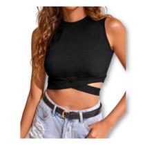 Blusa feminina fashion cropped regata com recorte na lateral em viscolycra