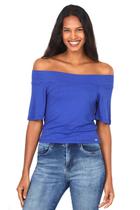 Blusa Feminina Fashion Ombro a Ombro Polo Wear Azul Escuro