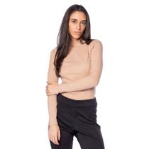 Blusa Feminina Feliny Gola Alta Malha Bege Blusa Feminina Feliny Gola Alta Malha Bege