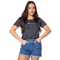 Blusa Feminina Feliny Manga Curta Blessed Preto