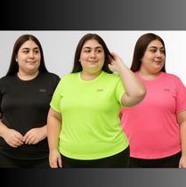 Blusa Feminina Fitness Kit 3 T Shirts Via Ello Dry Esportiva Treino Academia Corrida Proteção UV Manga Curta