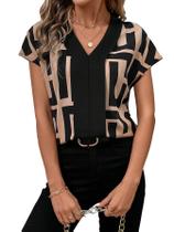 Blusa feminina Floerns, manga curta, casual para negócios, cáqui B
