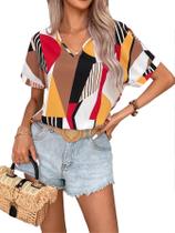 Blusa feminina Floerns, manga curta, casual para negócios, marrom, GG Blusa feminina Floerns, manga curta, casual para negócios, marrom, GG