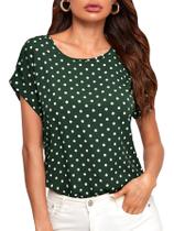 Blusa feminina Floerns, manga curta, casual para negócios, verde escuro Blusa feminina Floerns, manga curta, casual para negócios, verde escuro