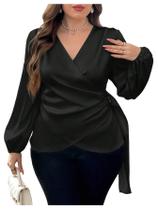 Blusa feminina Floerns plus size acetinada assimétrica preta Blusa feminina Floerns plus size acetinada assimétrica preta