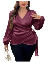 Blusa feminina Floerns plus size acetinada, roxa assimétrica