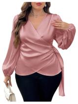 Blusa feminina Floerns plus size de cetim rosa assimétrico