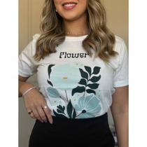 Blusa Feminina Flor Market T-Shirt moda 100% Algodão Cor Off-White P AO G2 Plus