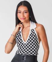 Blusa Feminina Frente Única Xadrez Marisa Preto-78174