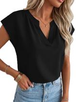 Blusa feminina Funlingo, elegante, casual, com decote em V, manga curta, preta, GG Blusa feminina Funlingo, elegante, casual, com decote em V, manga curta, preta, GG