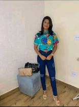 Blusa Feminina G estampada cor azul modelo cropped Blusa Feminina G estampada cor azul modelo cropped