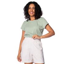 Blusa Feminina Giraffe Canelada Manga Curta Verde Claro