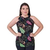 Blusa Feminina Gola Alta Laço Amarração Regata Malha Estampada