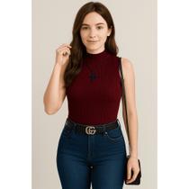 Blusa feminina gola alta manga cavada regata top