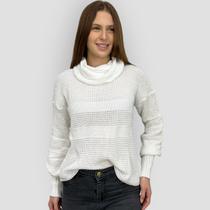 Blusa Feminina Gola Alta Tricô Ombro Caído Casual Sofisticada Moda Inverno