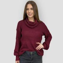 Blusa Feminina Gola Alta Tricô Ombro Caído Casual Sofisticada Moda Inverno