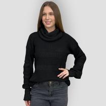 Blusa Feminina Gola Boba Tricô Ombro Caído Elegante Estilosa Crochê Inverno