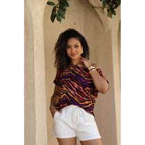 Blusa Feminina Gola Canoa Estampada Zebra Colorida Blusa Feminina Gola Canoa Estampada Zebra Colorida