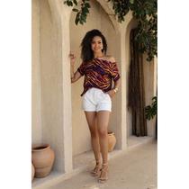 Blusa Feminina Gola Canoa Estampada Zebra Colorida Blusa Feminina Gola Canoa Estampada Zebra Colorida