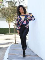 Blusa Feminina Gola Canoa Manga Longa Estampada Atemporal Blusa Feminina Gola Canoa Manga Longa Estampada Atemporal