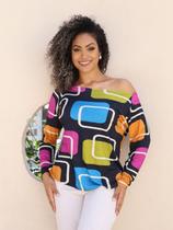 Blusa Feminina Gola Canoa Manga Longa Estampada Geométrica Retro Blusa Feminina Gola Canoa Manga Longa Estampada Geométrica Retro