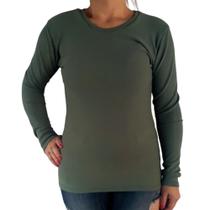 Blusa Feminina Gola Careca Manga Longa Justa Lisa Malha Crepe Pp ao Plus Size