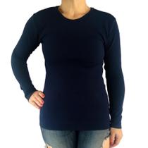 Blusa Feminina Gola Careca Manga Longa Justa Lisa Malha Crepe Pp ao Plus Size