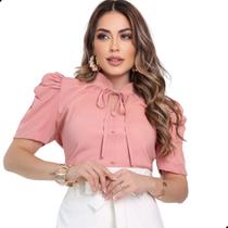 Blusa Feminina Gola Lacinho Manga Curta Bufante Evangélica