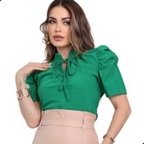 Blusa Feminina Gola Lacinho Manga Curta Bufante Evangélica