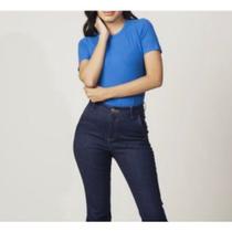 Blusa feminina gola rasa básica canelada manga curta moda feminina