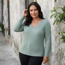 Blusa Feminina Gola V Canelada Plus Size Lunender