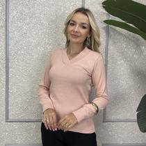 Blusa Feminina Gola V Tricot Lã Inverno Com Elastano Basica